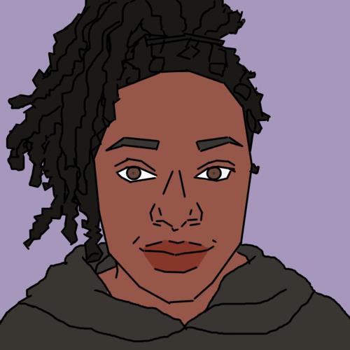A black woman wearing a black hoodie with long braids in a high ponytail smiles slightly against a purple background.